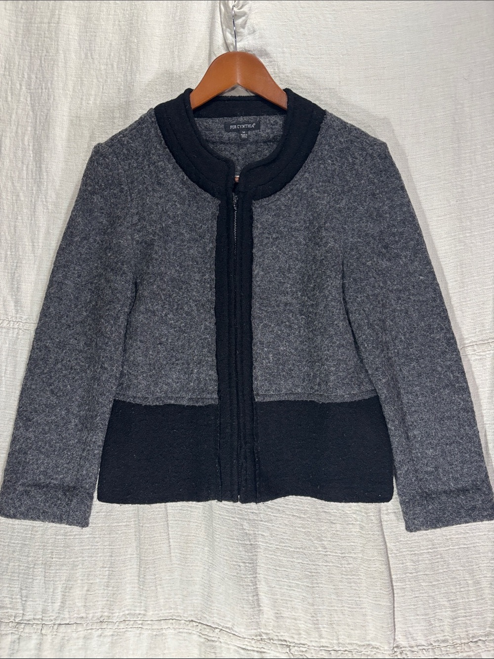 For Cynthia 100% Wool Colorblock Full Zip Jacket Size Medium Minimalist Preppy